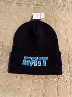 GRIT Black Beanie with Blue Embroidered Logo NWT